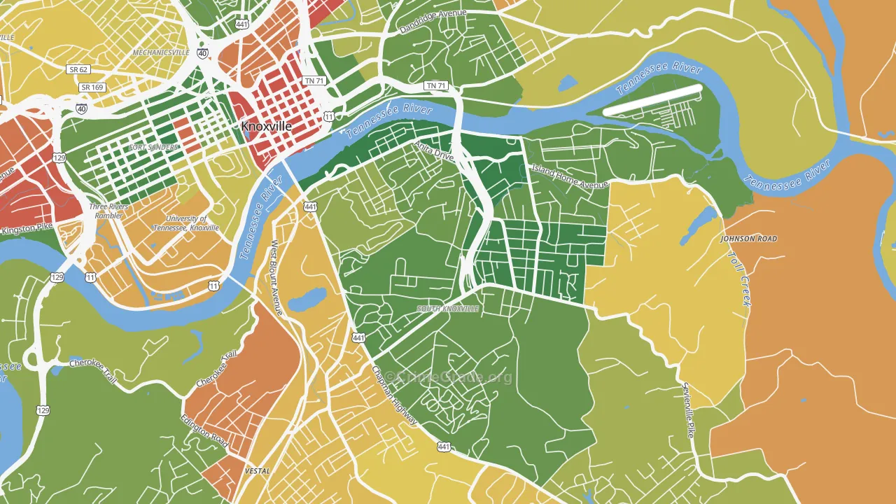 South Knoxville, Knoxville, TN Map of Theft Rates