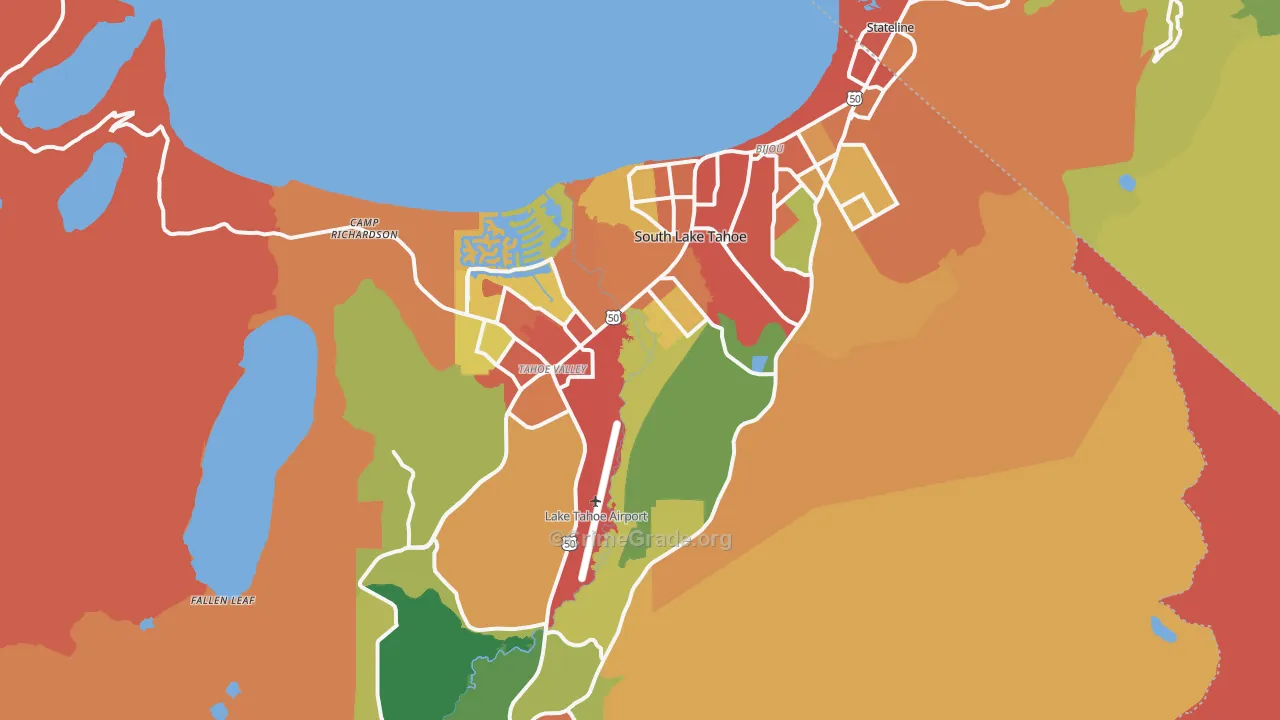South Lake Tahoe, CA Map of Theft Rates