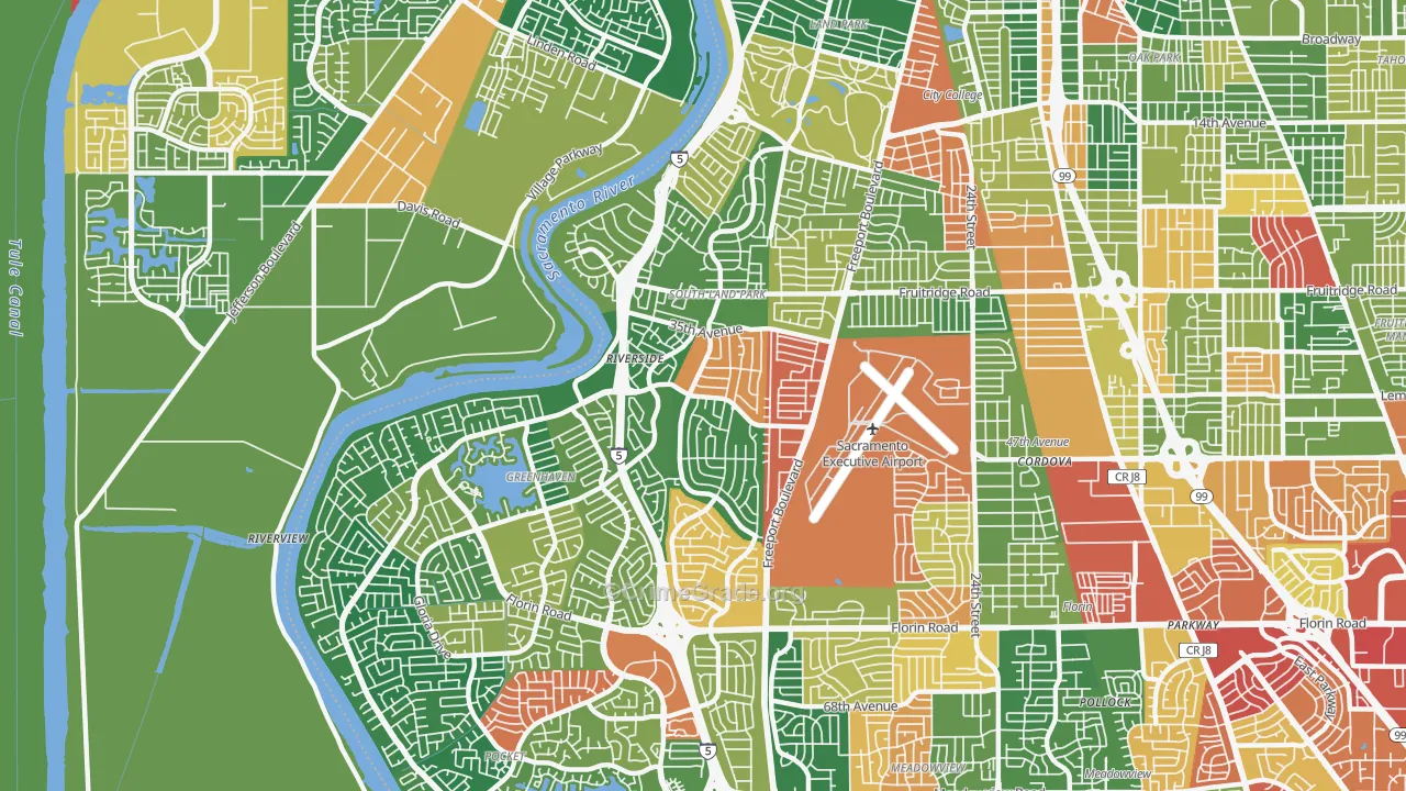 South Land Park, Sacramento, CA Map of Theft Rates