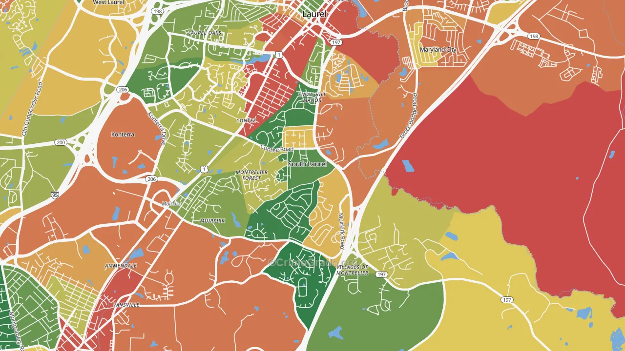 South Laurel, MD Map of Theft Rates