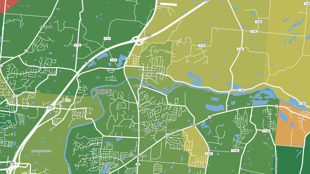South Lebanon, OH Map of Theft Rates