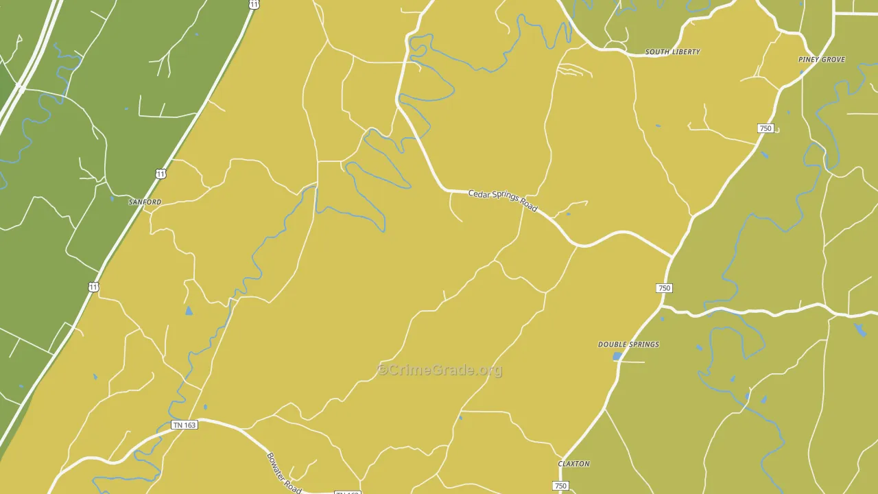 South Liberty, TN Map of Theft Rates
