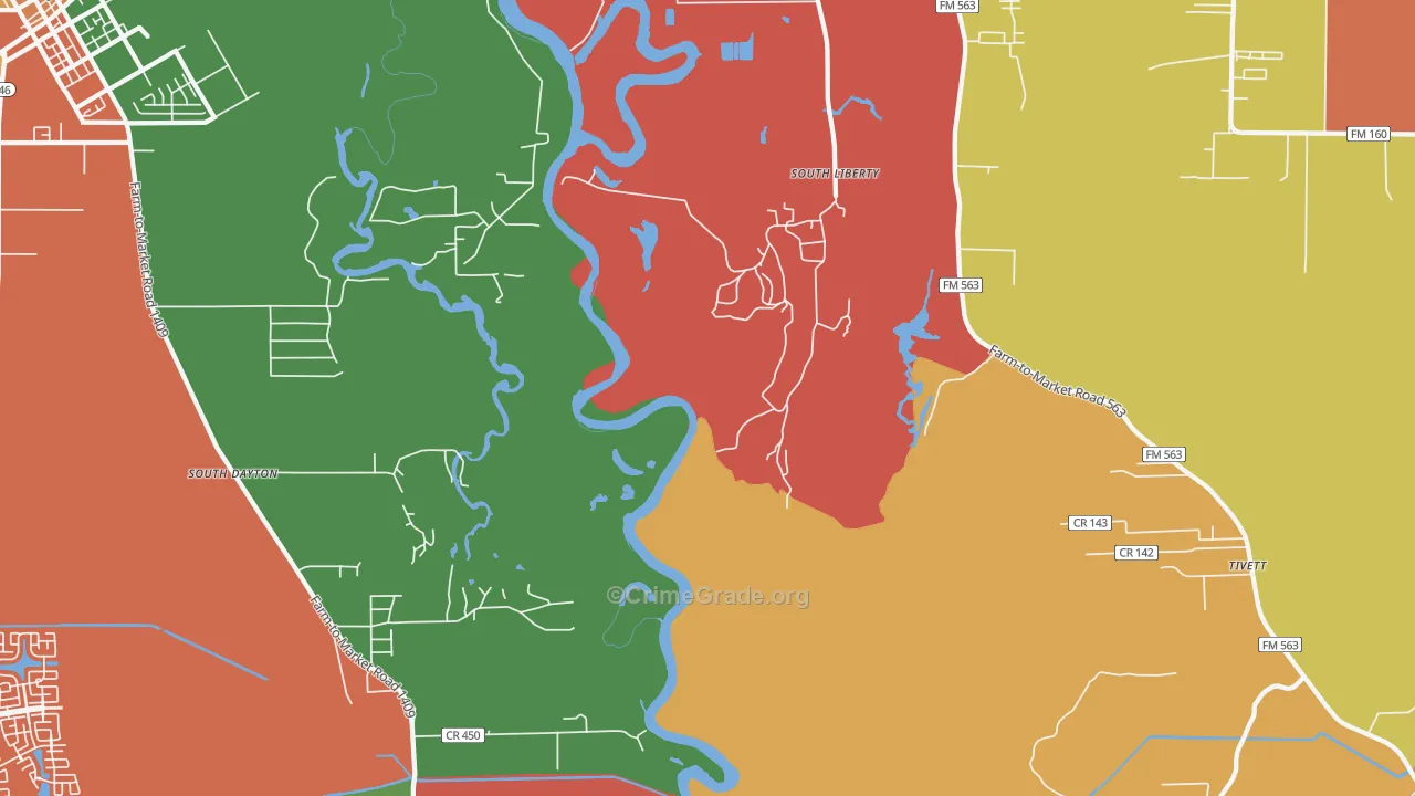 South Liberty, TX Map of Theft Rates
