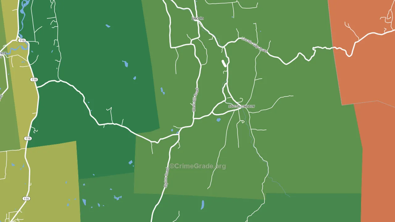 South Lincoln, VT Map of Theft Rates