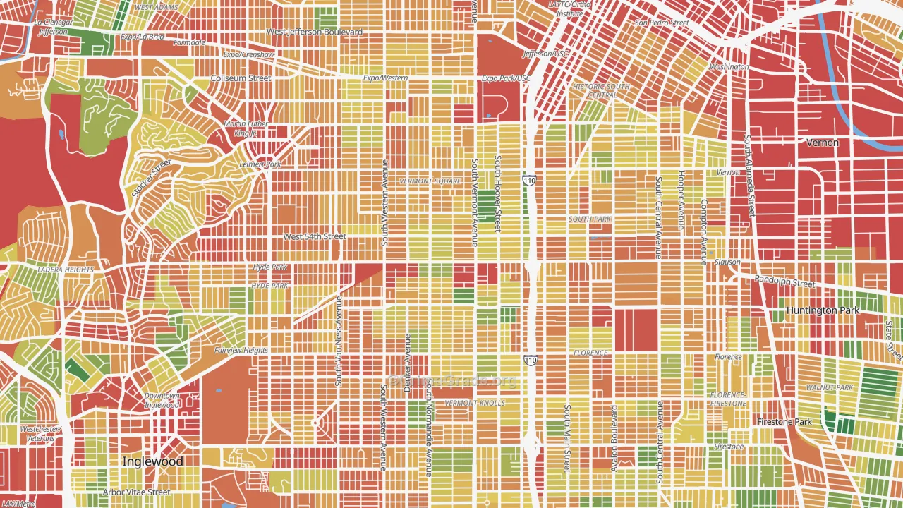 South Los Angeles, Los Angeles, CA Map of Theft Rates