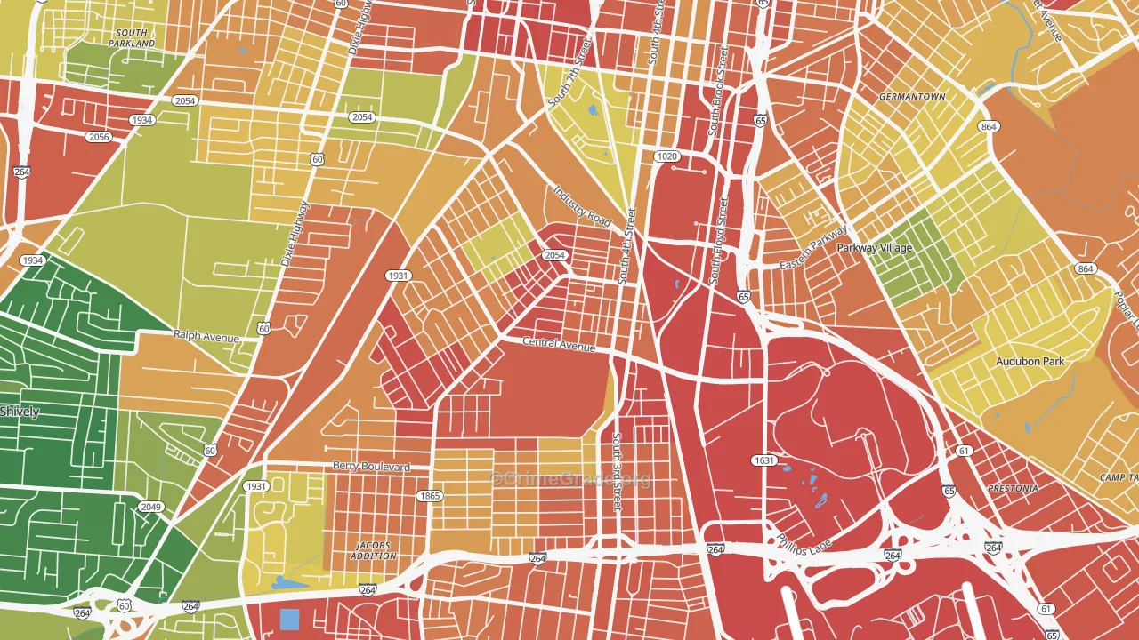 South Louisville, Louisville, KY Map of Theft Rates