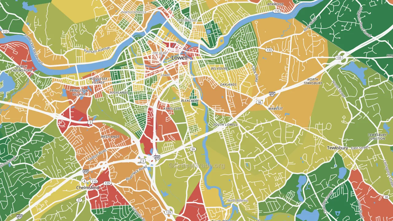 South Lowell, Lowell, MA Map of Theft Rates