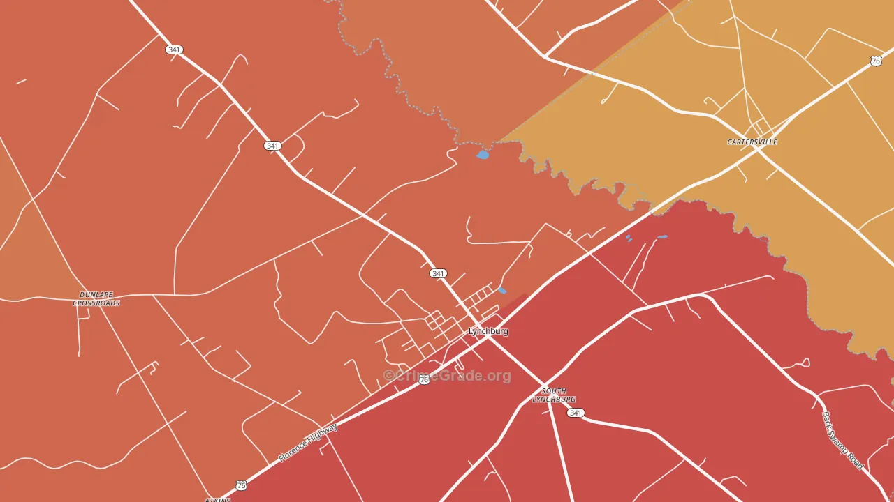 South Lynchburg, SC Map of Theft Rates