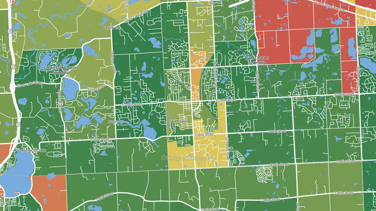 South Lyon, MI Map of Theft Rates