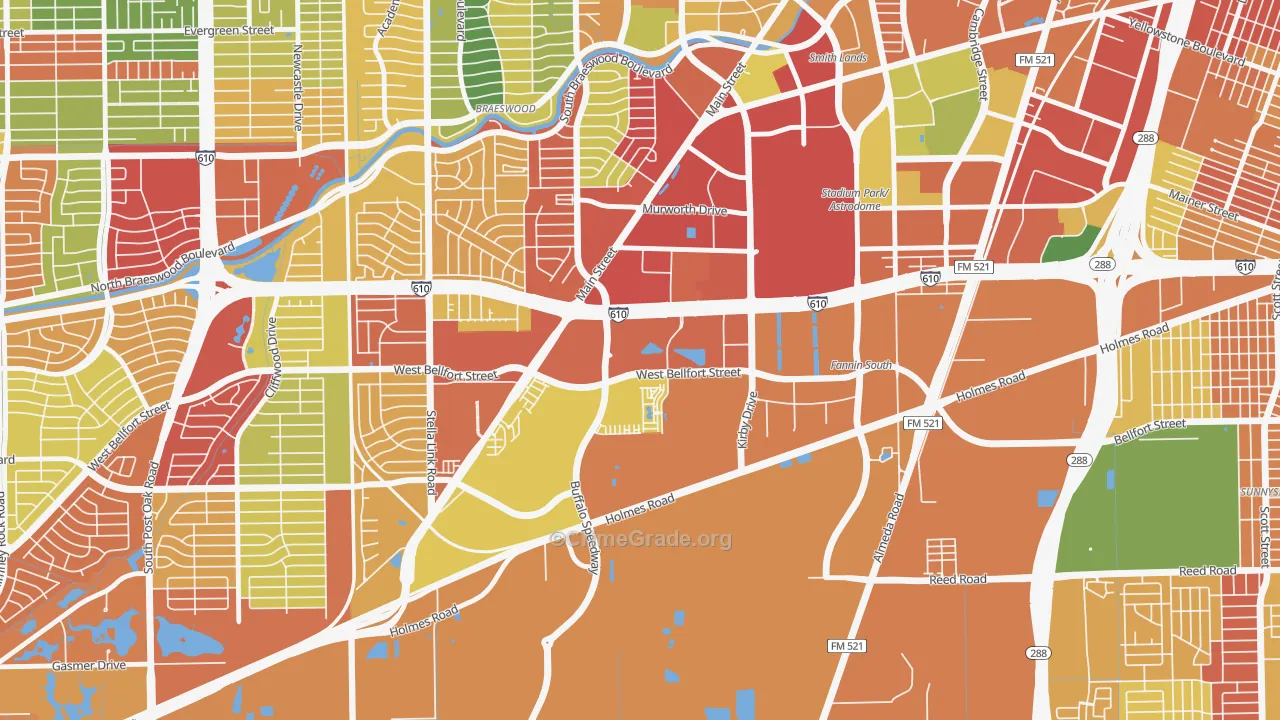 South Main, Houston, TX Map of Theft Rates
