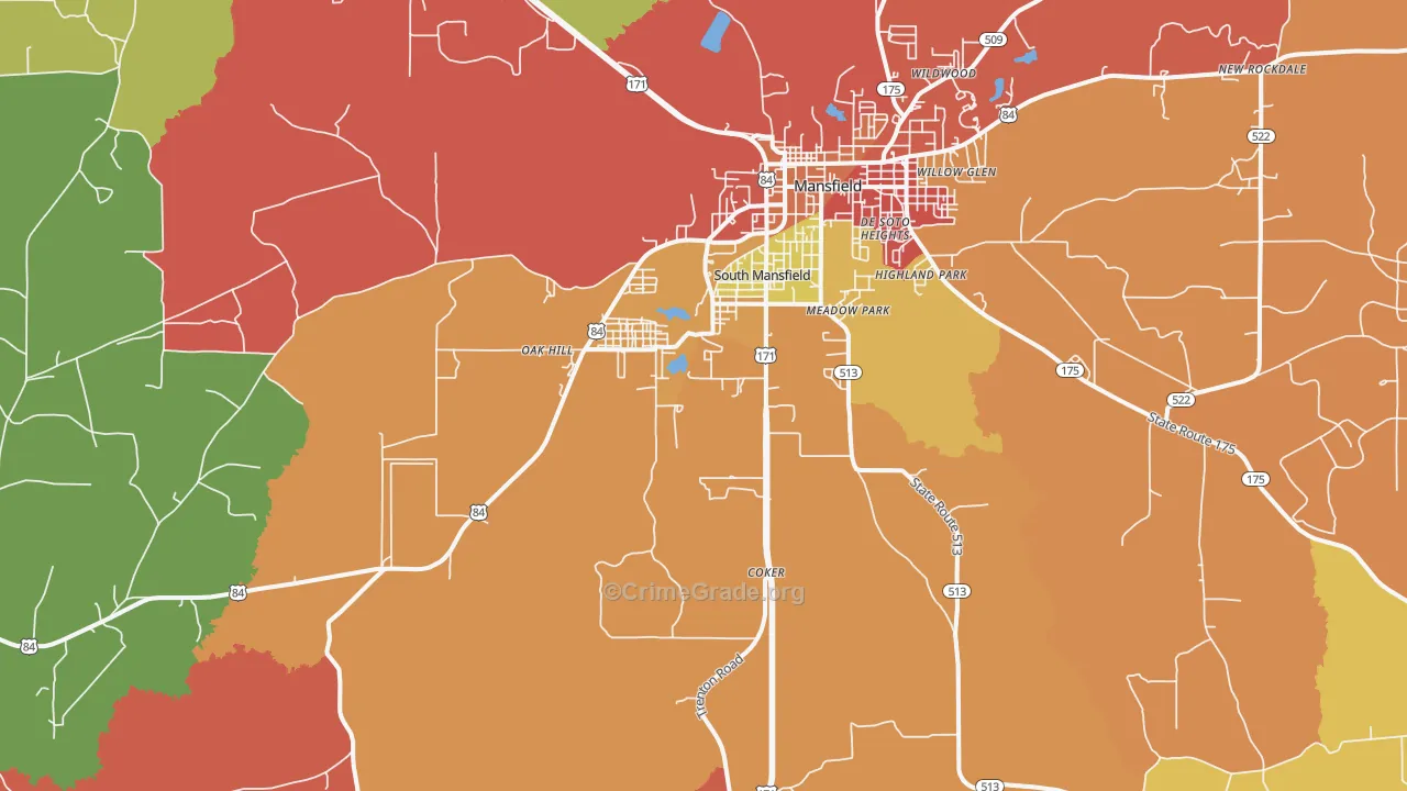 South Mansfield, LA Map of Theft Rates