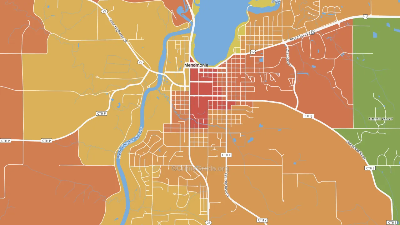 South Menomonie, Menomonie, WI Map of Theft Rates