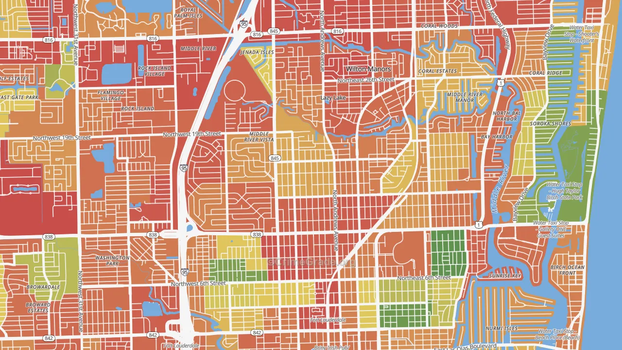 South Middle River, Fort Lauderdale, FL Map of Theft Rates