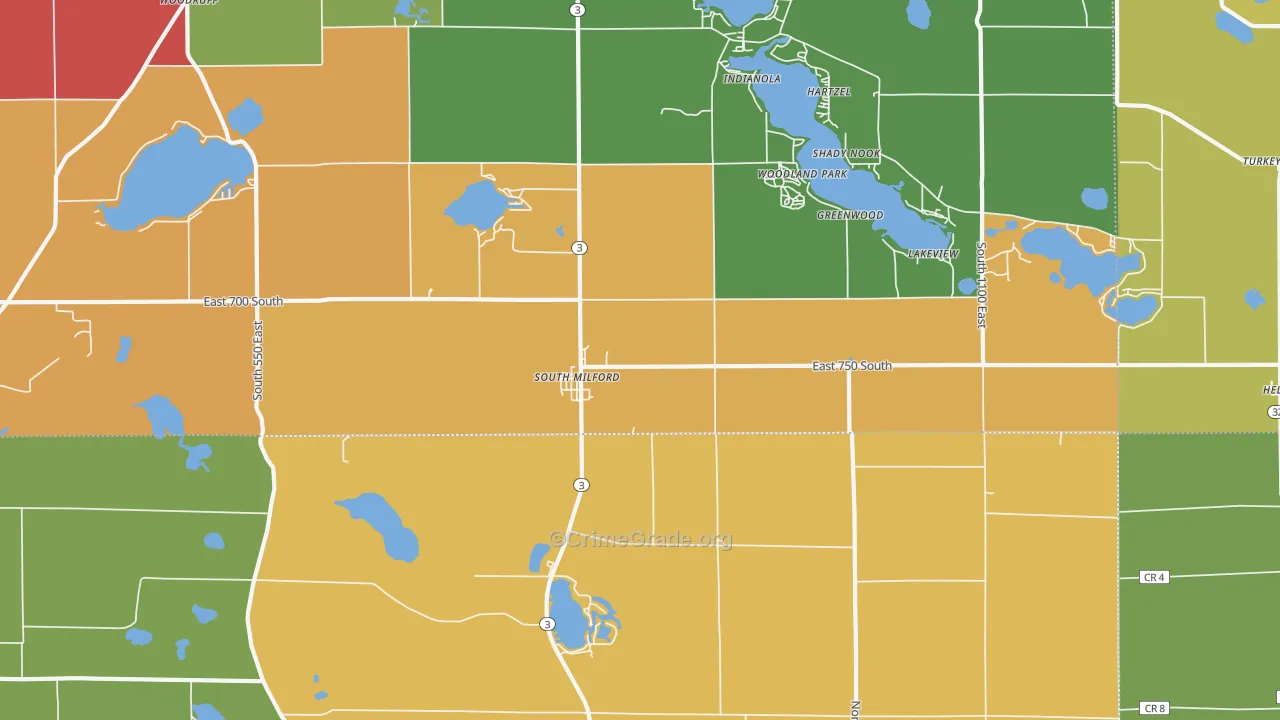 South Milford, IN Map of Theft Rates