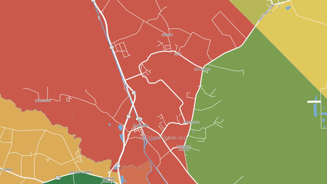South Mills, NC Map of Theft Rates
