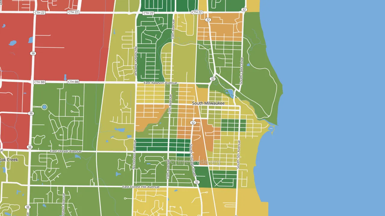South Milwaukee, WI Map of Theft Rates