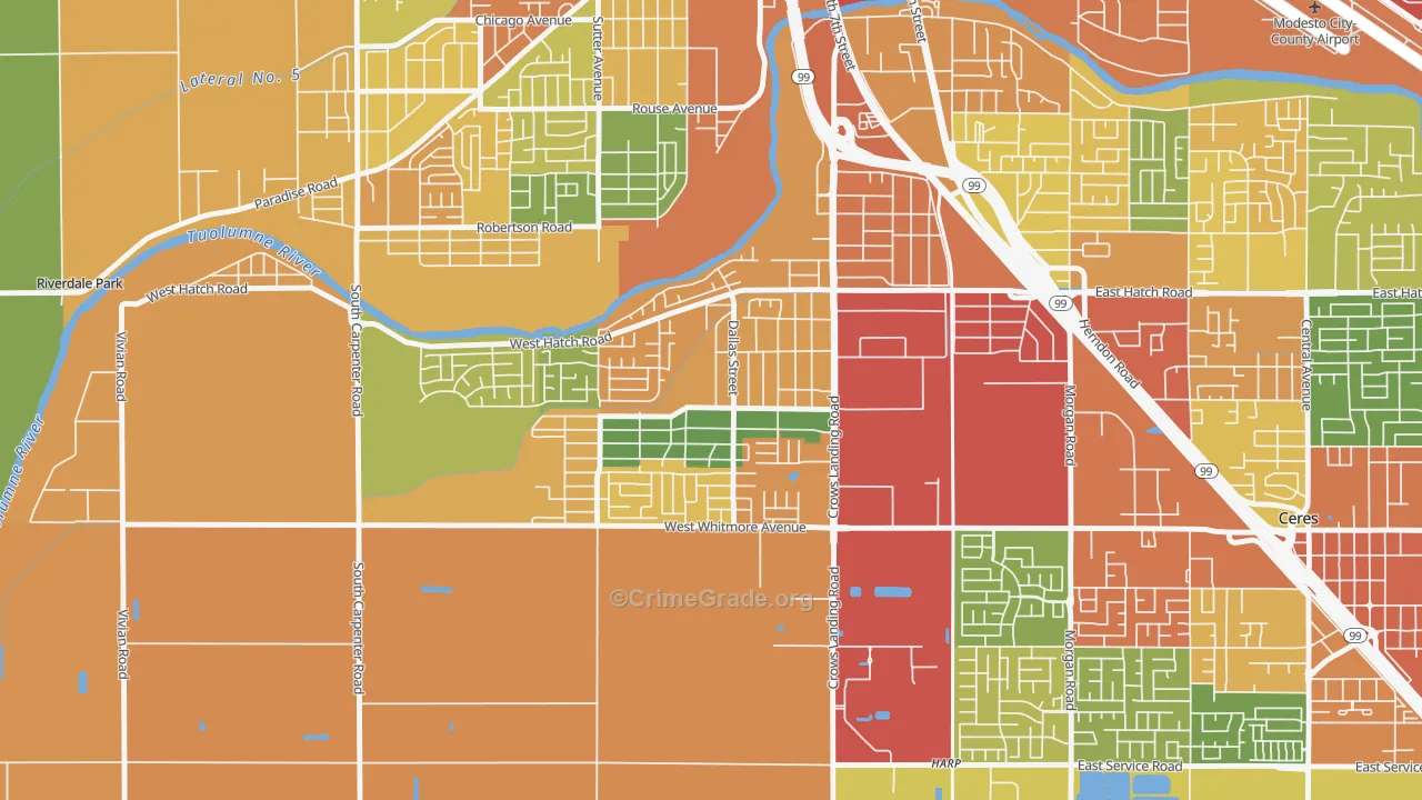 South Modesto Acres, Modesto, CA Map of Theft Rates