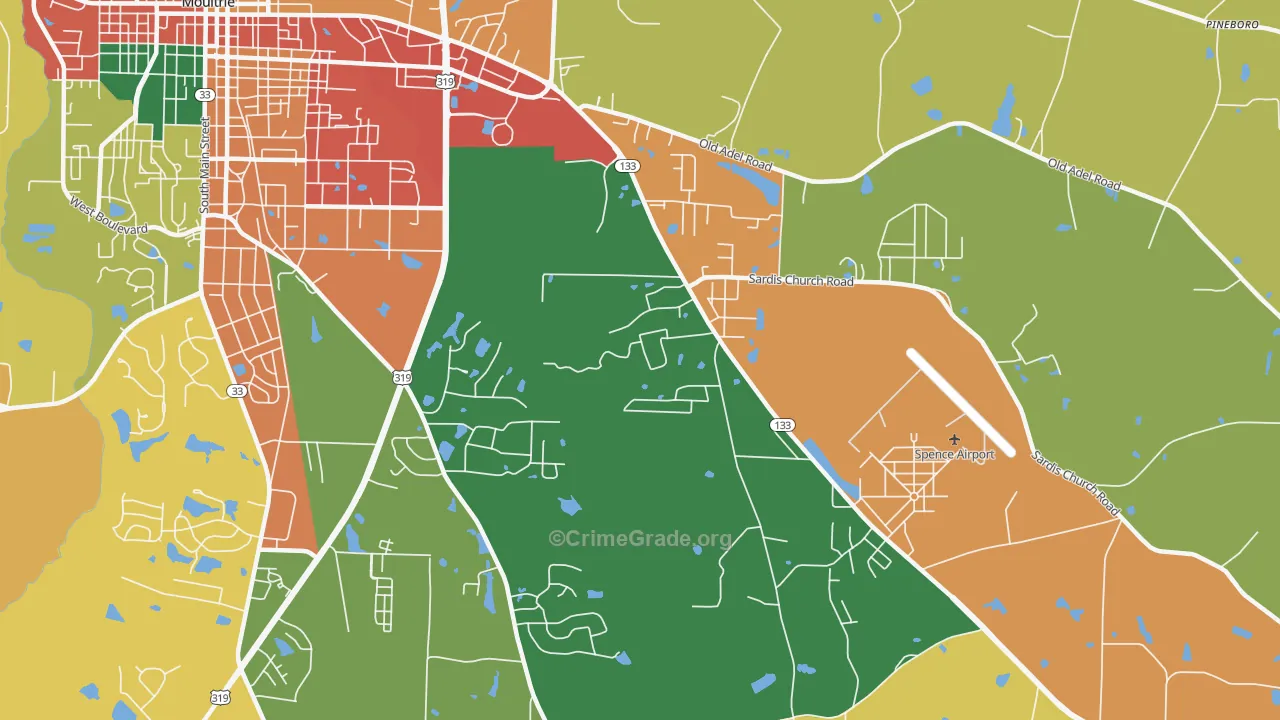 South Moultrie, GA Map of Theft Rates