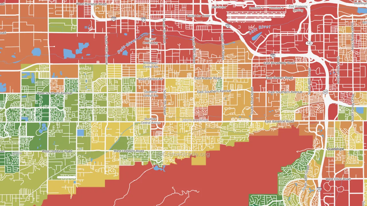 South Mountain, Phoenix, AZ Map of Theft Rates