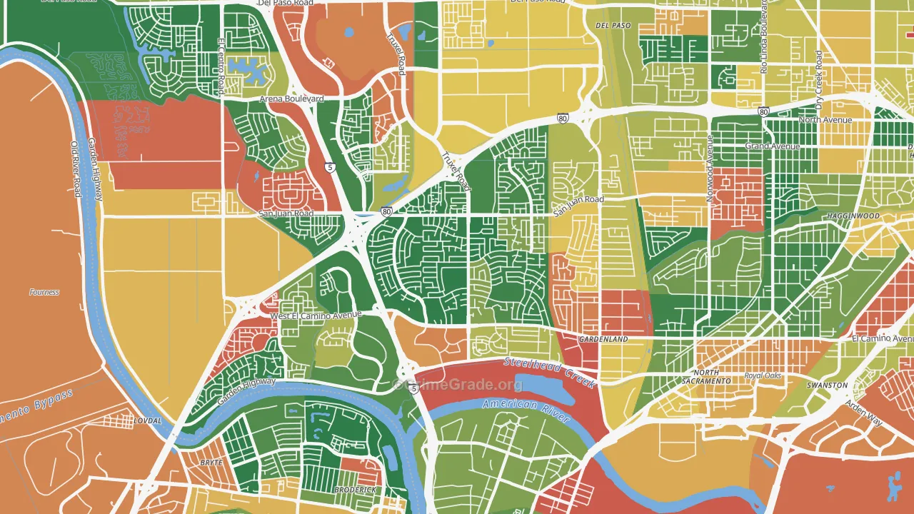 South Natomas, Sacramento, CA Map of Theft Rates