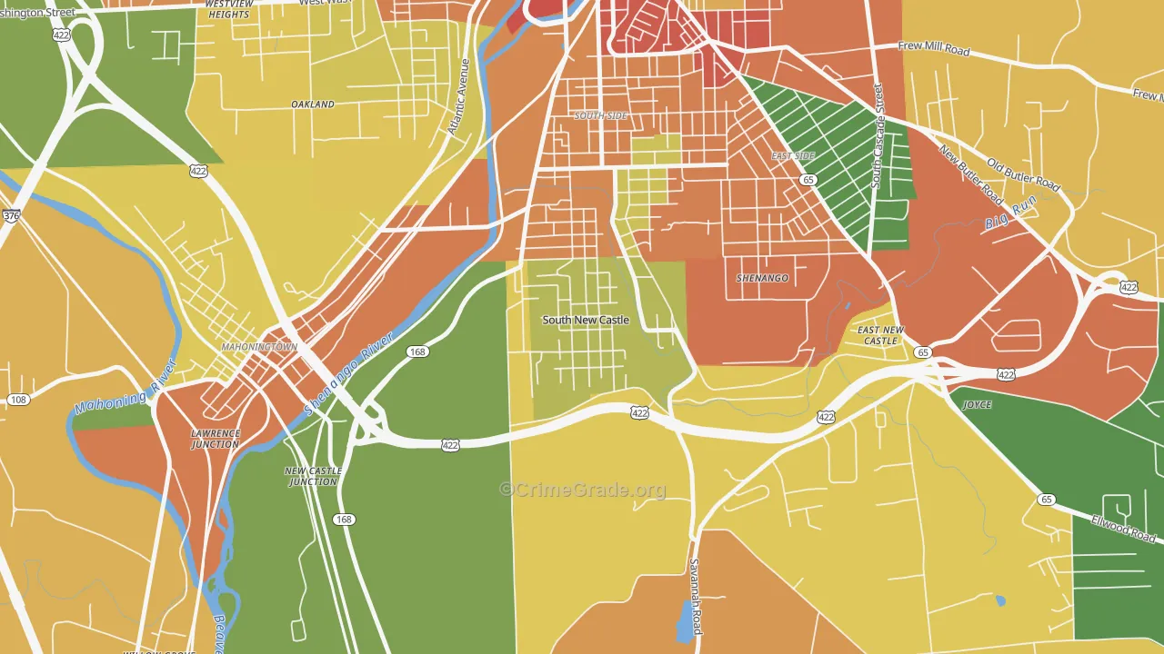 South New Castle, PA Map of Theft Rates