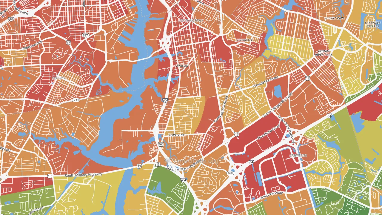 South Norfolk, Chesapeake, VA Map of Theft Rates