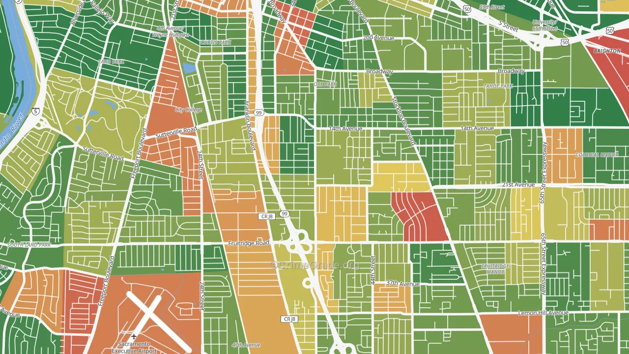 South Oak Park, Sacramento, CA Map of Theft Rates