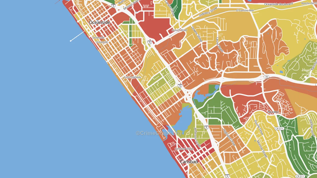 South Oceanside, Oceanside, CA Map of Theft Rates