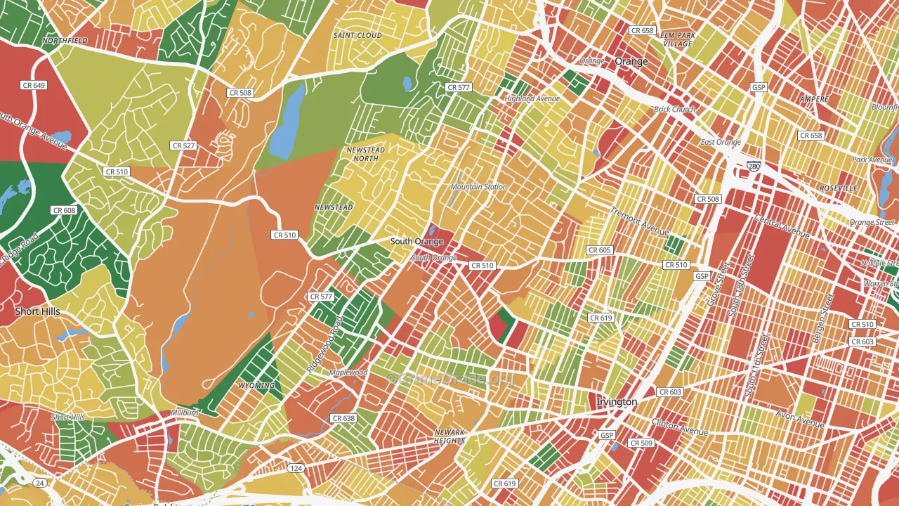 South Orange, NJ Map of Theft Rates