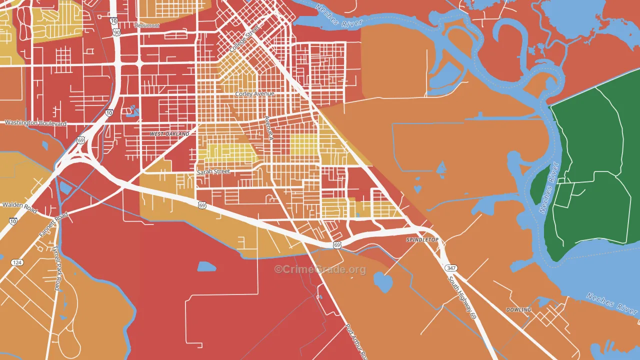 South Park, Beaumont, TX Map of Theft Rates