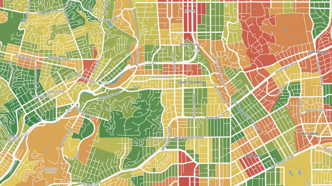 South Pasadena, CA Map of Theft Rates