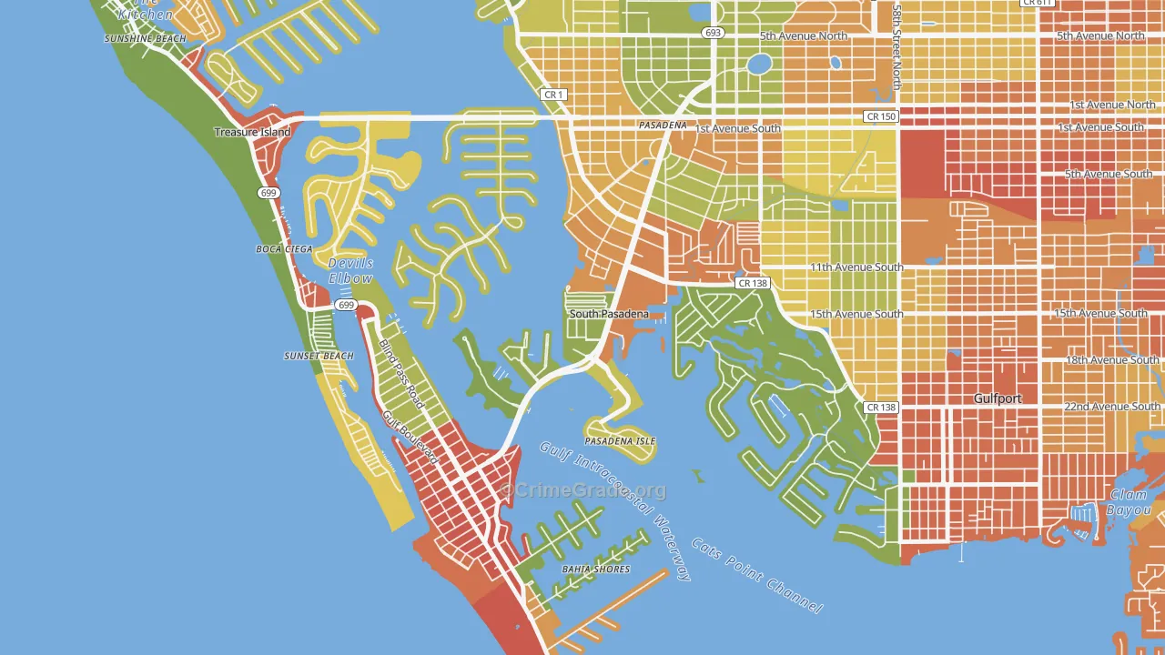 South Pasadena, FL Map of Theft Rates