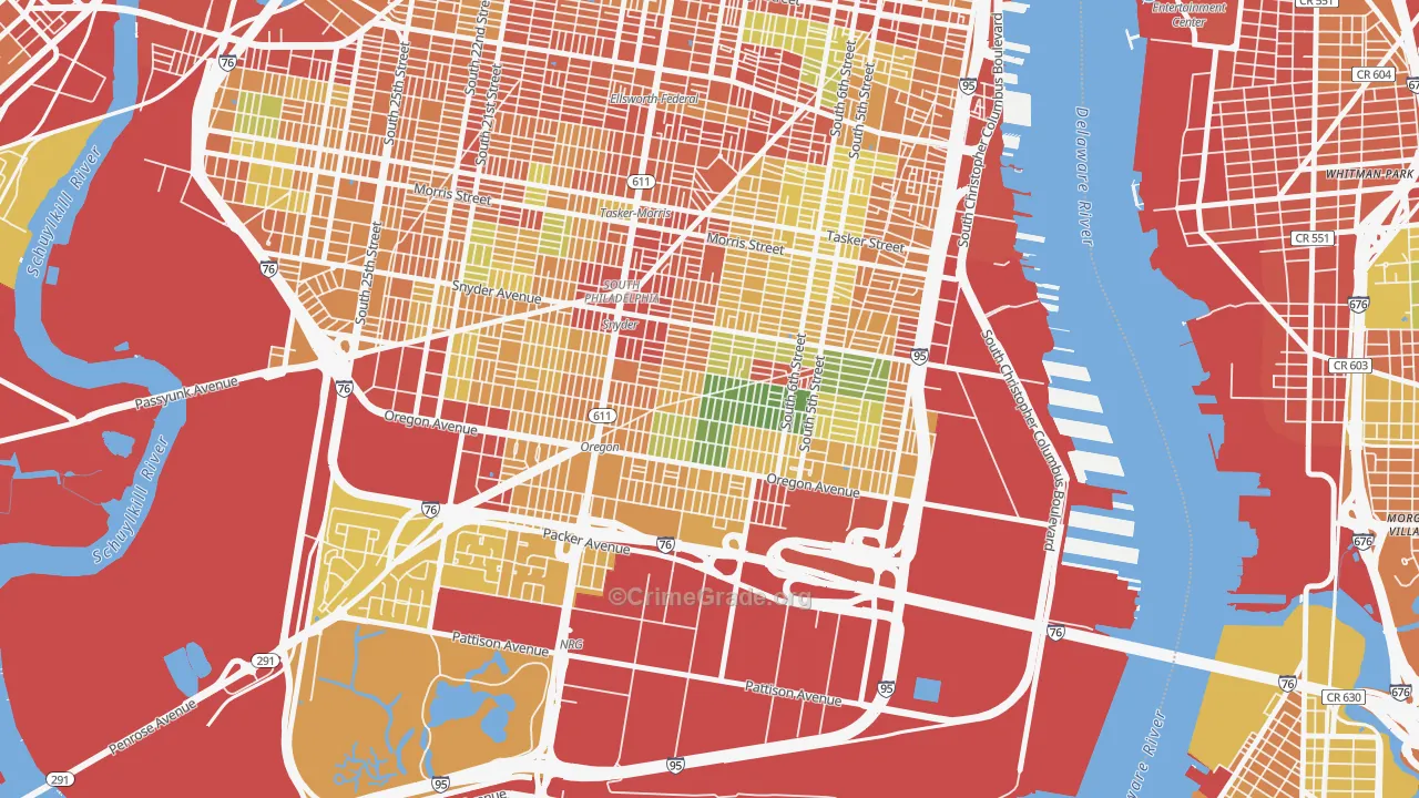 South Philadelphia, Philadelphia, PA Map of Theft Rates