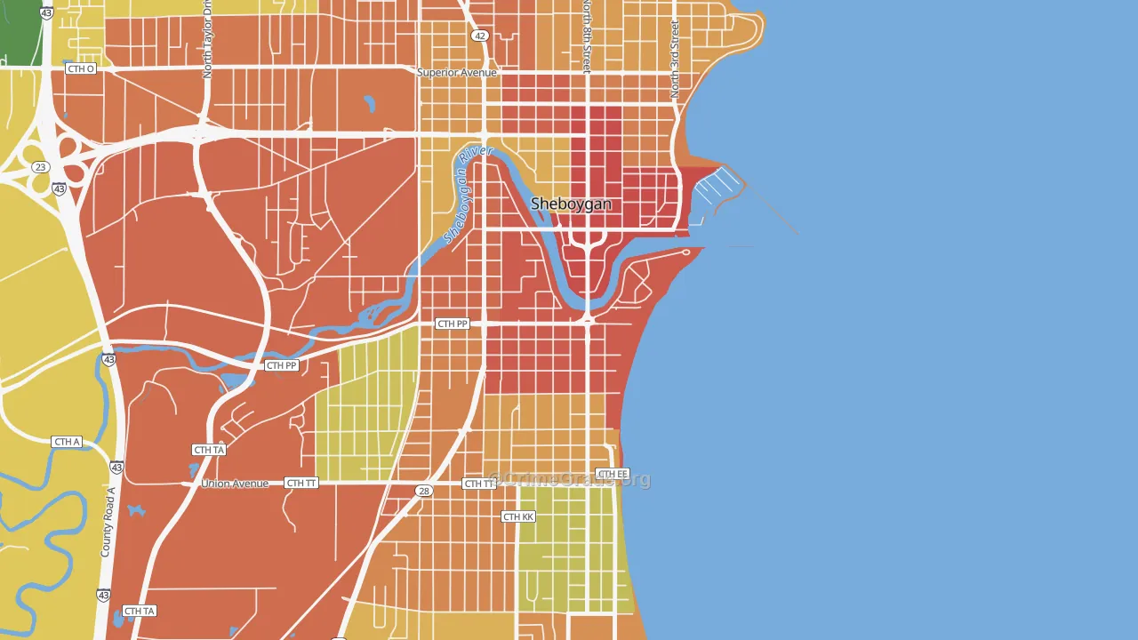 South Pier, Sheboygan, WI Map of Theft Rates