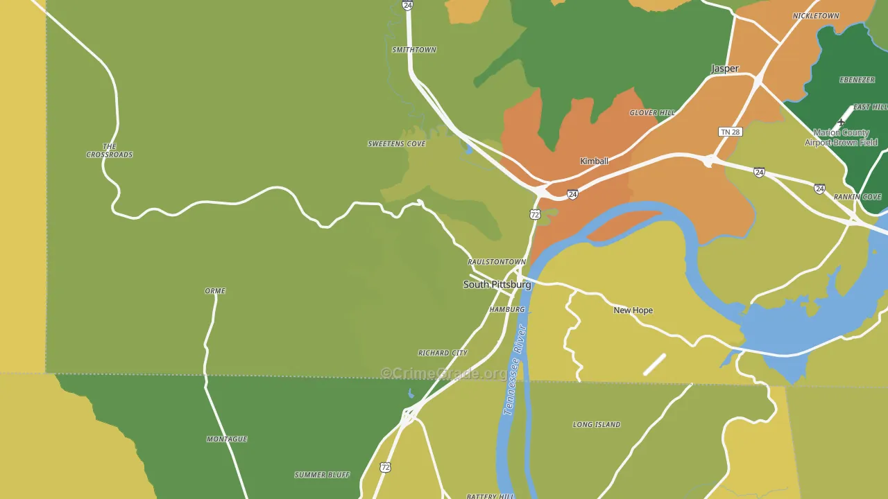South Pittsburg, TN Map of Theft Rates