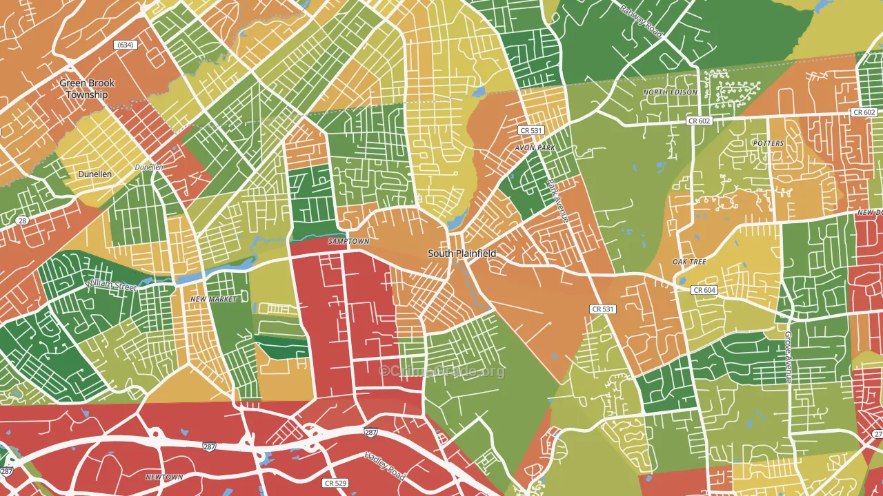 South Plainfield, NJ Map of Theft Rates
