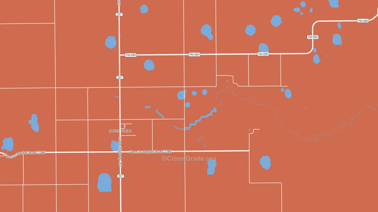 South Plains, TX Map of Theft Rates