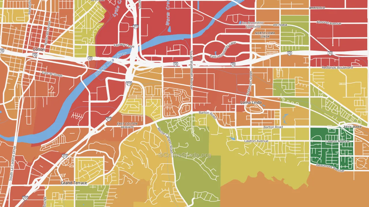 South Pointe, San Bernardino, CA Map of Theft Rates