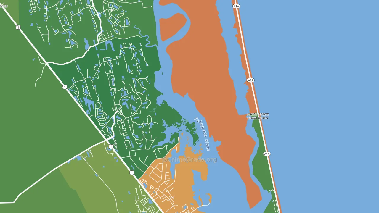 South Ponte Vedra Beach, FL Map of Theft Rates