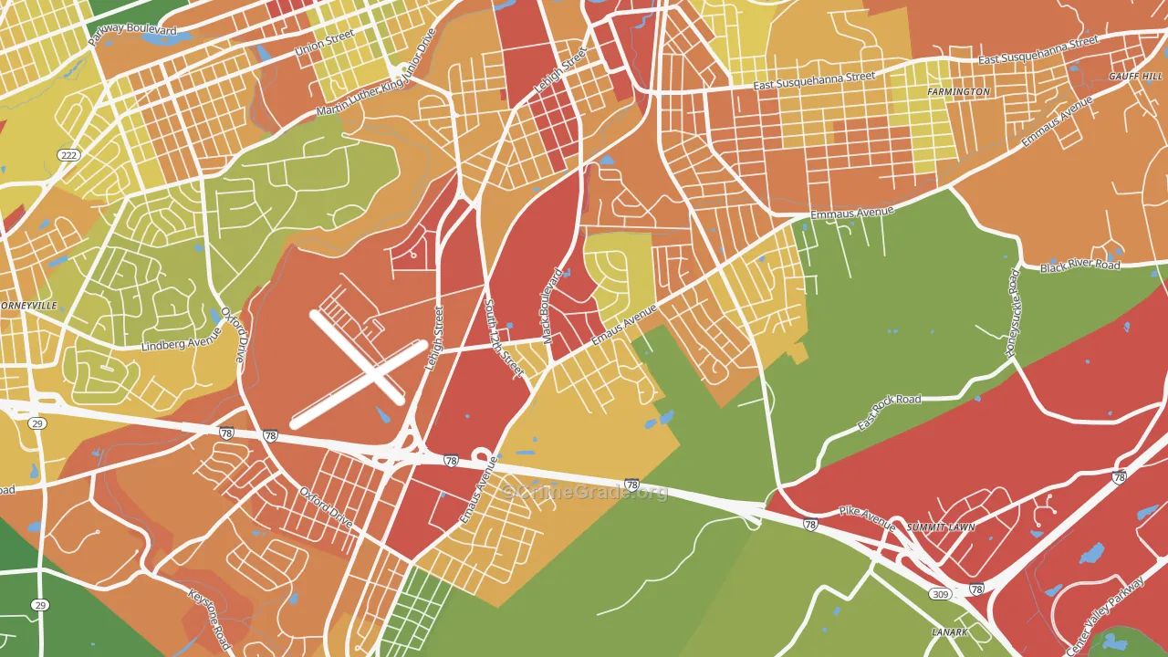 South Poplar, Allentown, PA Map of Theft Rates