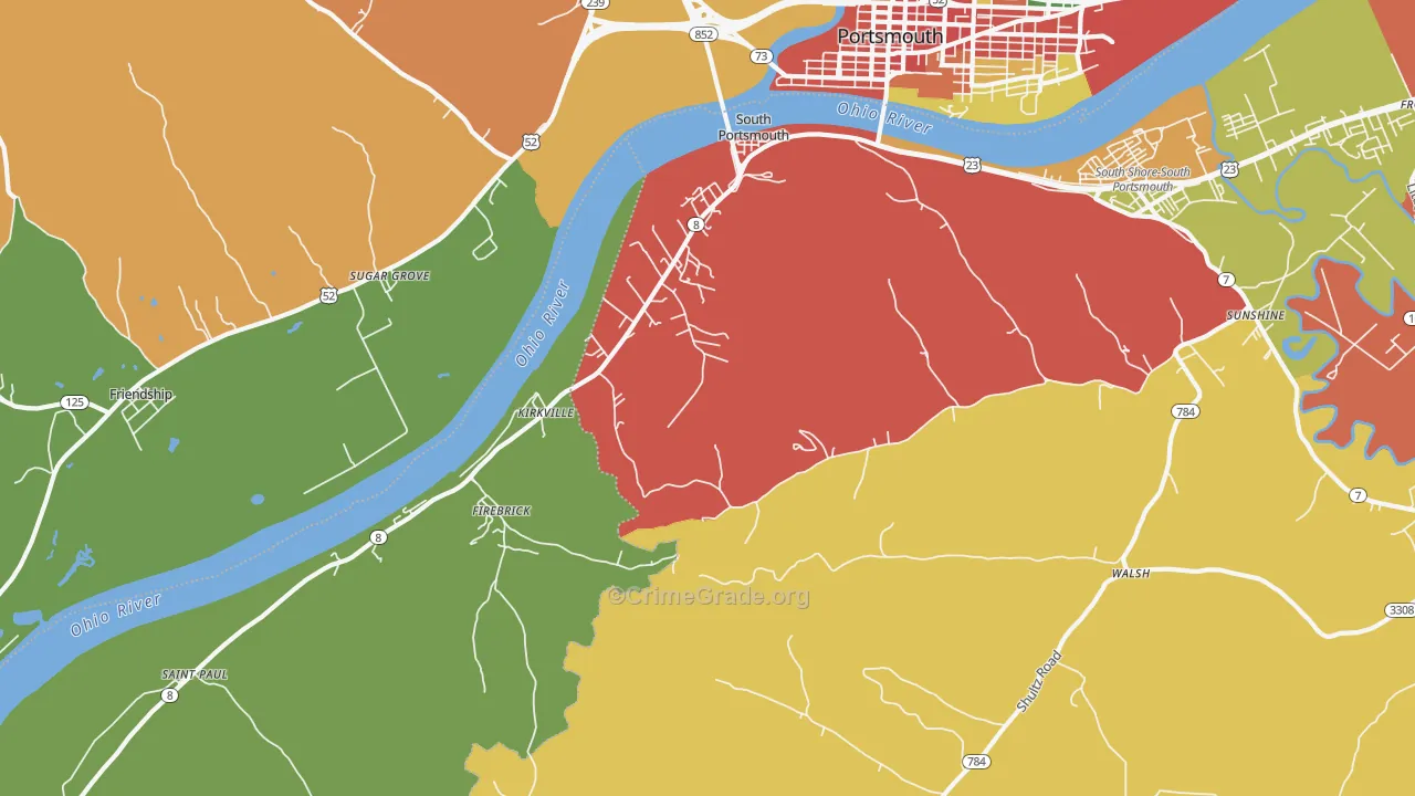 South Portsmouth, KY Map of Theft Rates
