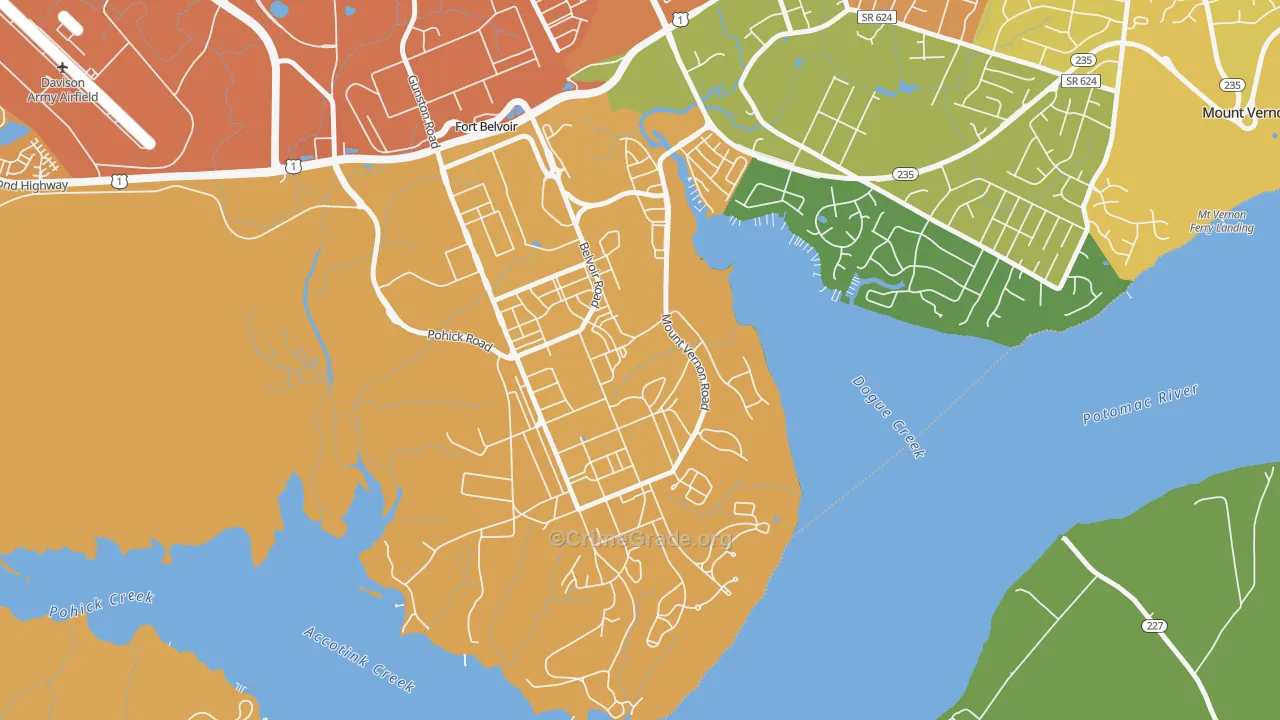 South Post, Fort Belvoir, VA Map of Theft Rates