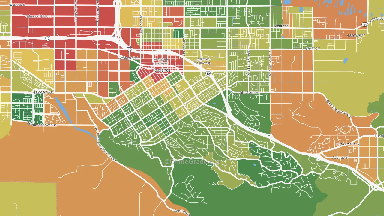 South Redlands, Redlands, CA Map of Theft Rates