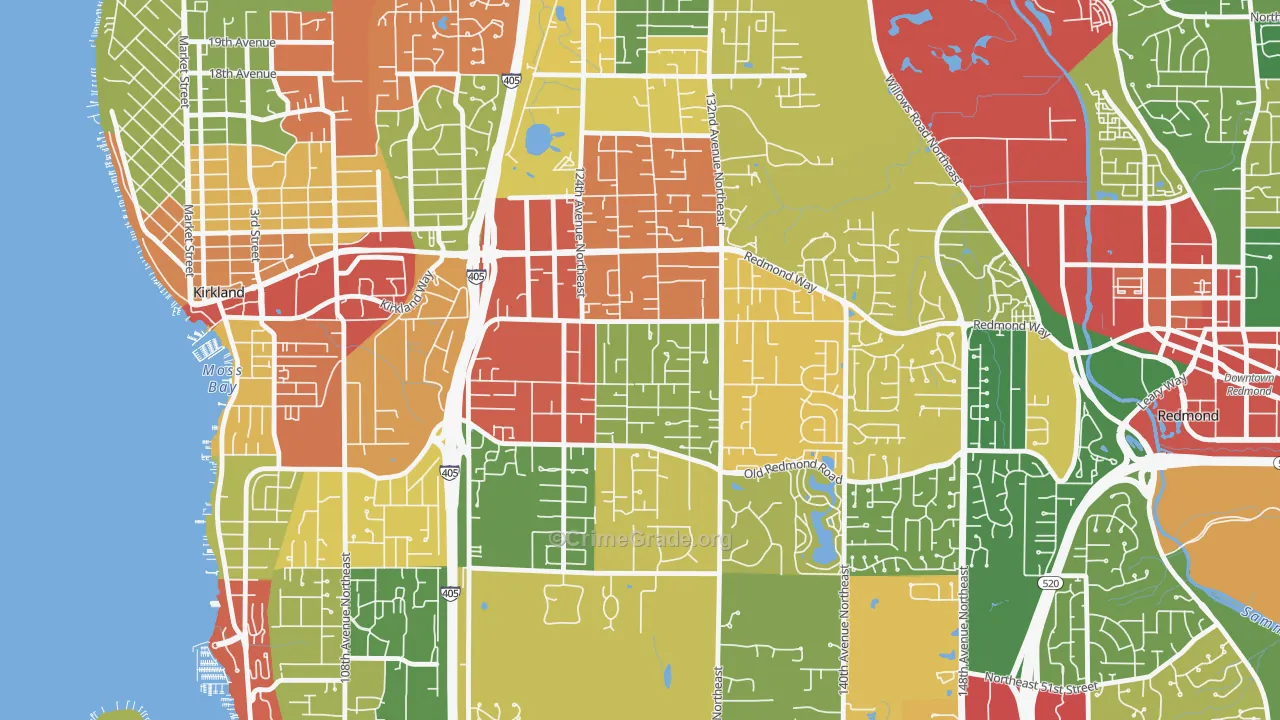 South Rose Hill, Kirkland, WA Map of Theft Rates