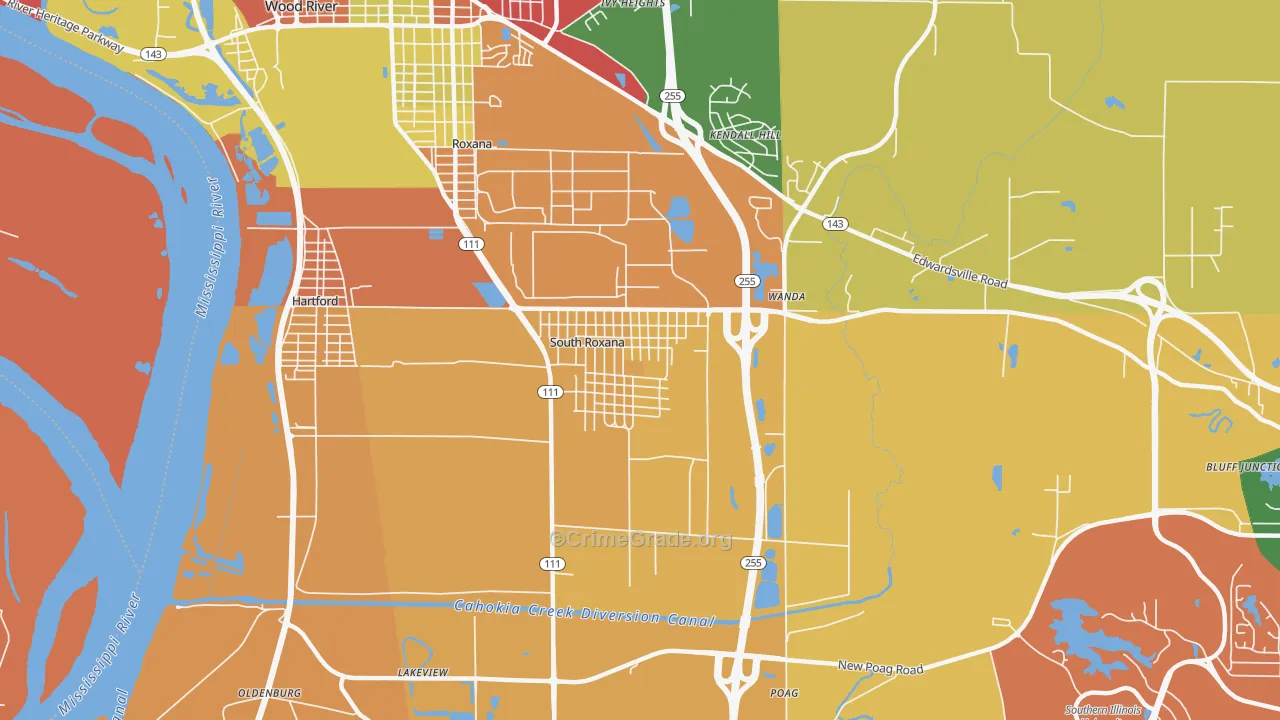 South Roxana, IL Map of Theft Rates