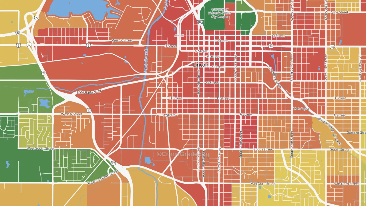 South Salt Creek, Lincoln, NE Map of Theft Rates