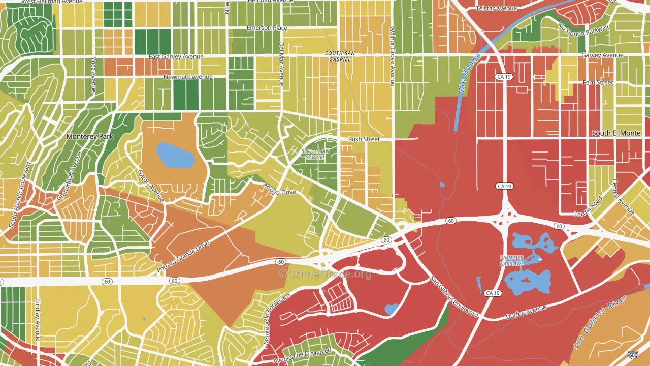 South San Gabriel, Rosemead, CA Map of Theft Rates