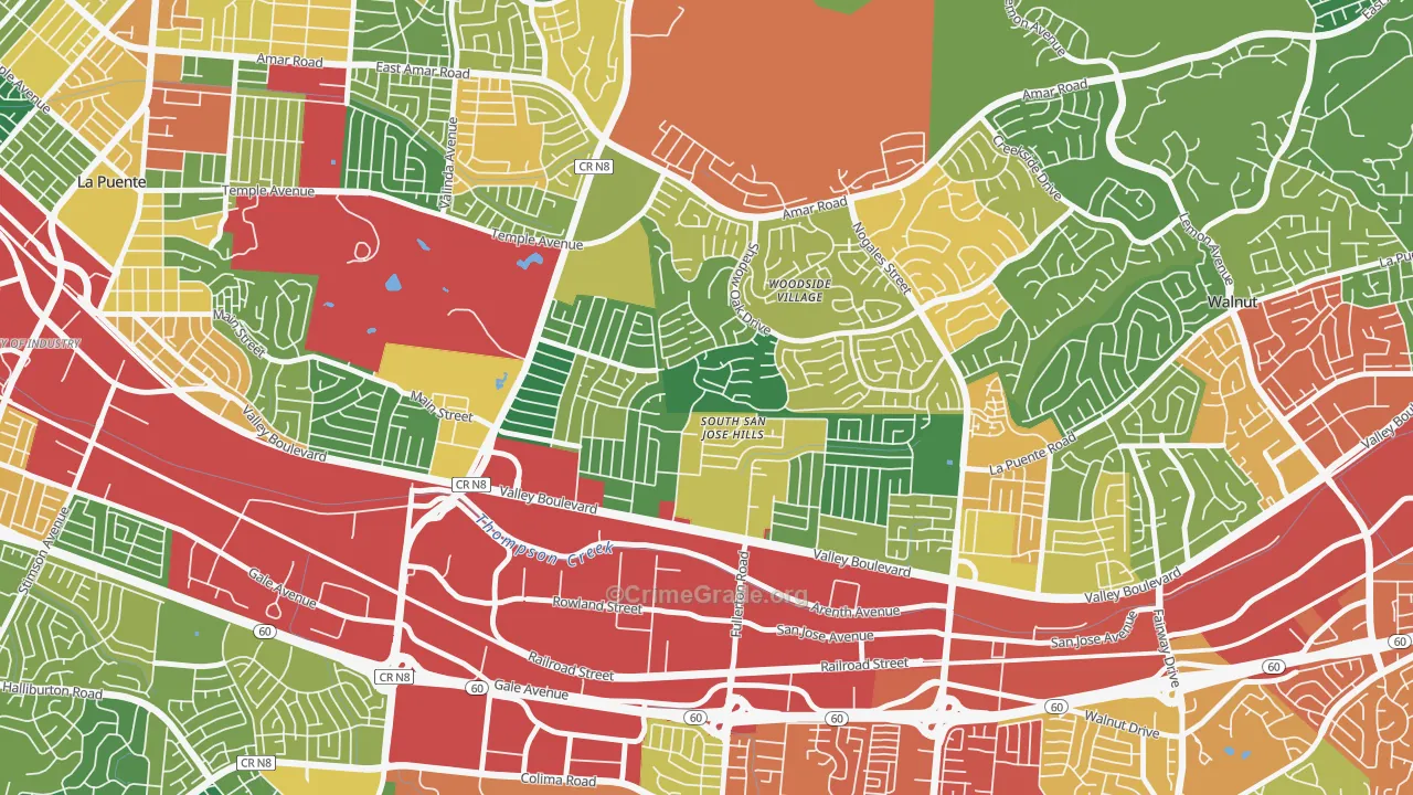 South San Jose Hills, CA Map of Theft Rates