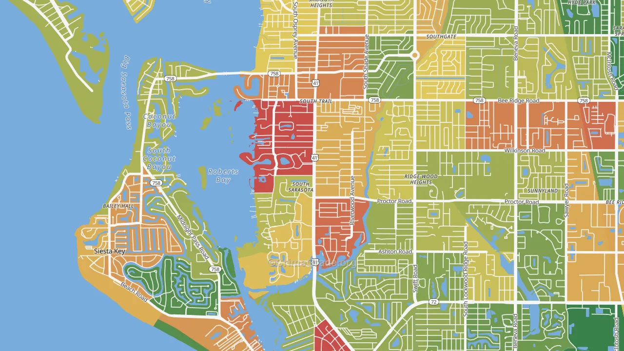 South Sarasota, FL Map of Theft Rates