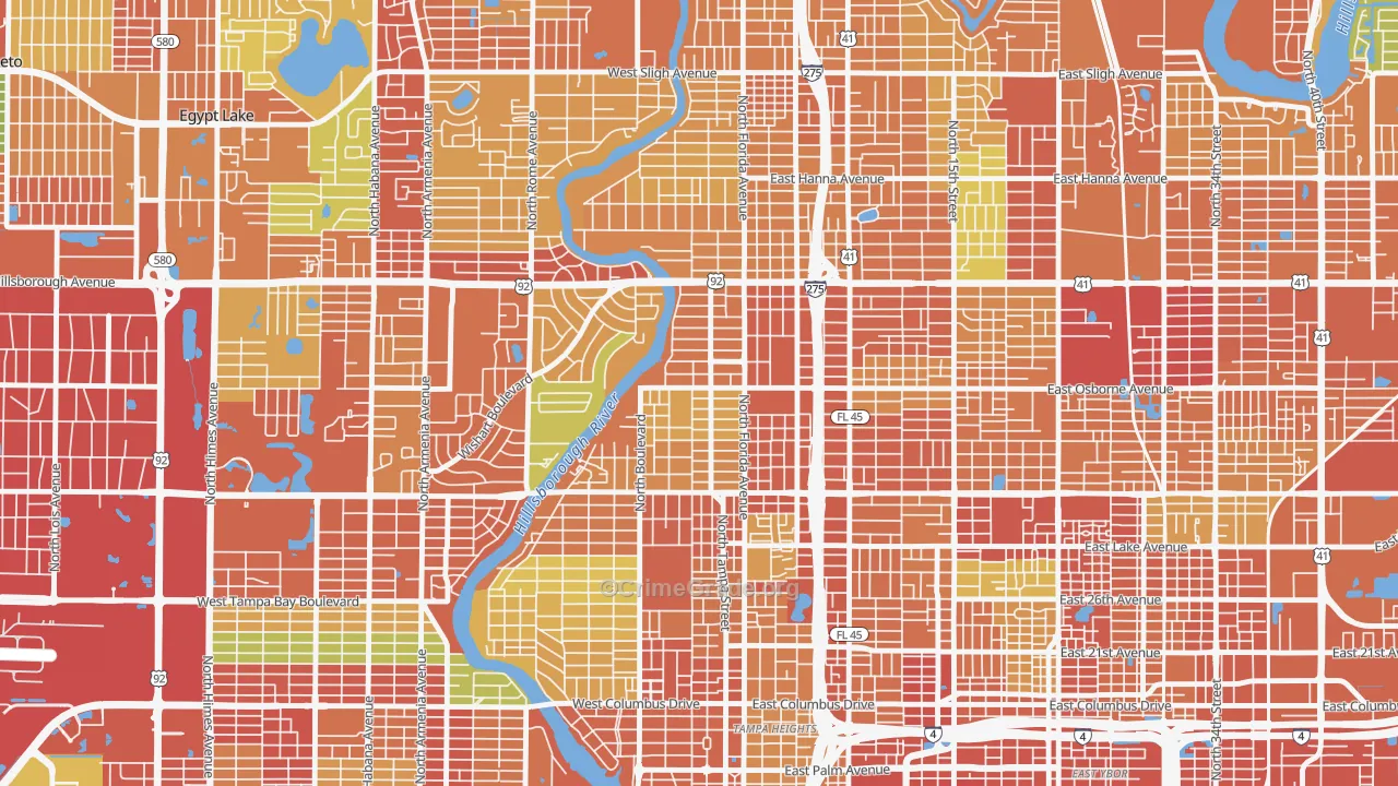 South Seminole Heights, Tampa, FL Map of Theft Rates